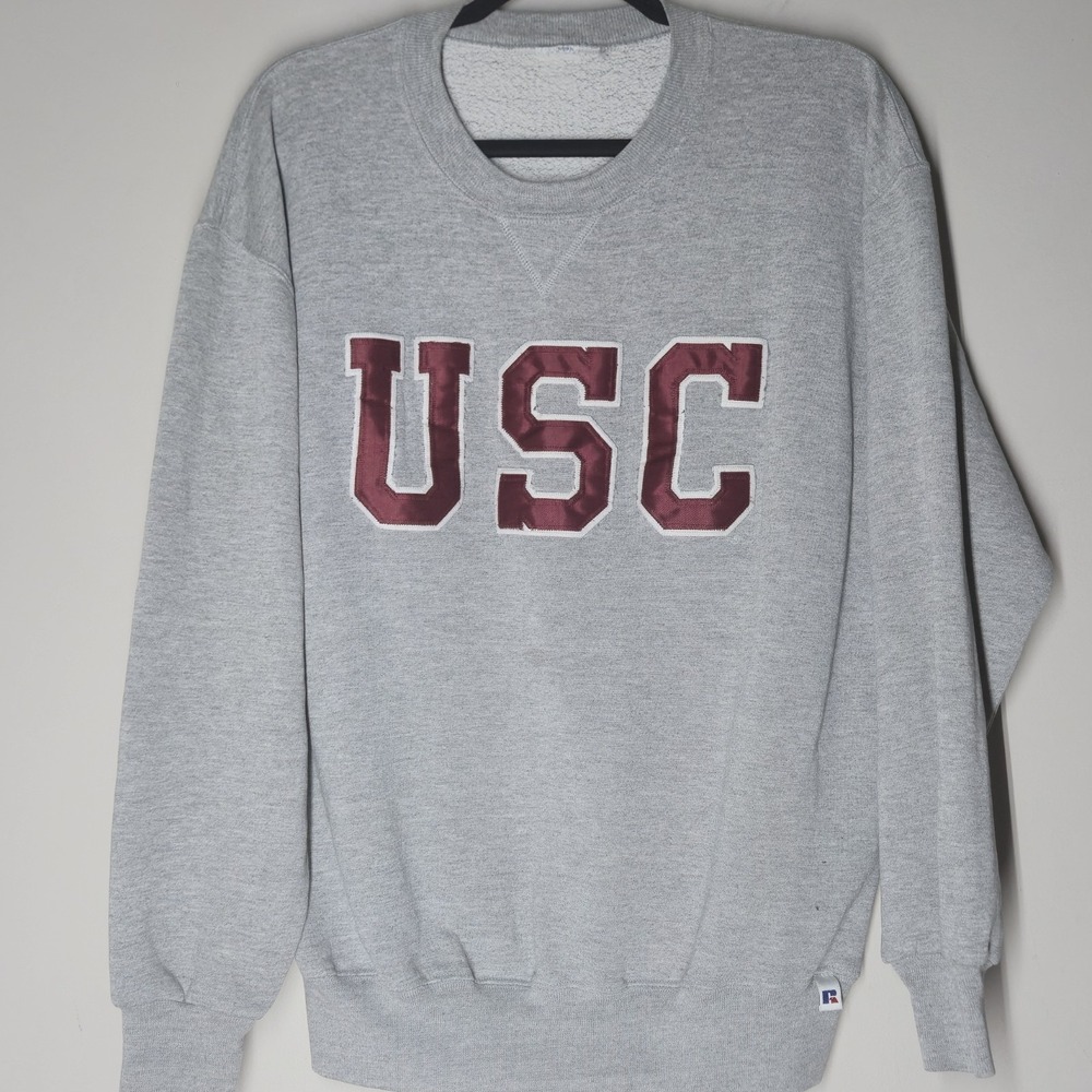 Vintage 90s Russell Athletic USC Trojans Sweatshirt Men's Size L Gray Spellout